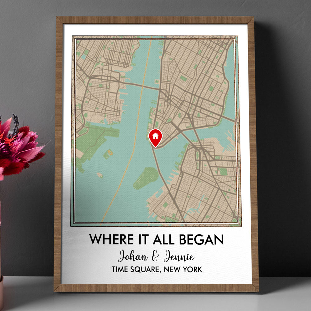 Where We Met Map Poster Personalized Anniversary Gift For Her Him