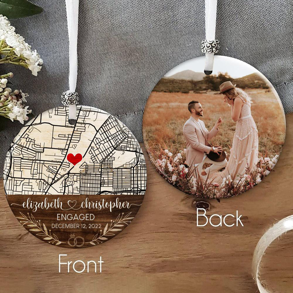 Couple Engaged Map Ornament Personalized Photo Gift For Her For Him