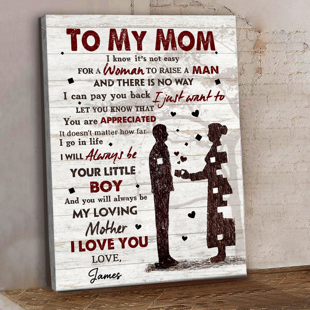 Not Easy To Raise A Man Canvas Personalized Mother's Day Gift For Mom