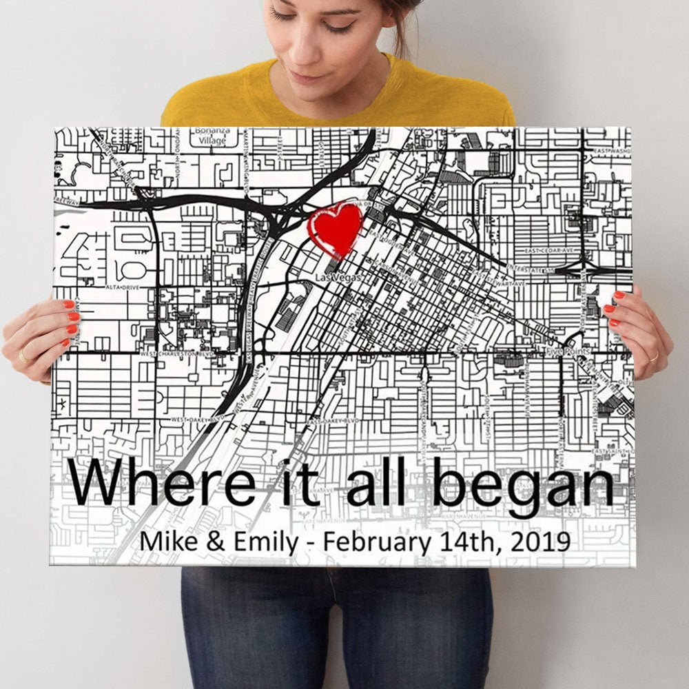 Personalized Gift For Him For Her The First Meeting Street Map Canvas Where It All Began